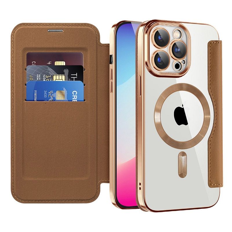 Flip Cover for iPhone 16 15 14 13 12 11 Pro Max,iPhone 14 15 16 Plus Magnetic Magsafe Leather Anti-theft Brush Electroplating Protective Case