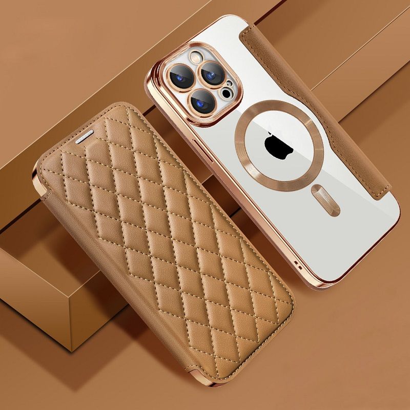Flip Cover for iPhone 16 15 14 13 12 11 Pro Max,iPhone 14 15 16 Plus Magnetic Magsafe Leather Anti-theft Brush Electroplating Protective Case