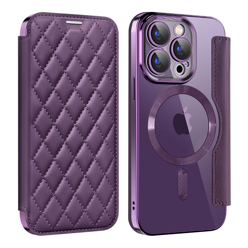 Flip Cover for iPhone 16 15 14 13 12 11 Pro Max,iPhone 14 15 16 Plus Magnetic Magsafe Leather Anti-theft Brush Electroplating Protective Case