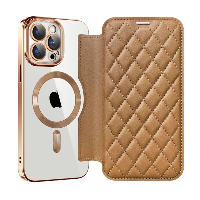 Flip Cover for iPhone 16 15 14 13 12 11 Pro Max,iPhone 14 15 16 Plus Magnetic Magsafe Leather Anti-theft Brush Electroplating Protective Case