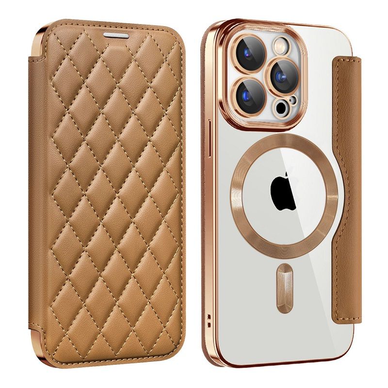 Flip Cover for iPhone 16 15 14 13 12 11 Pro Max,iPhone 14 15 16 Plus Magnetic Magsafe Leather Anti-theft Brush Electroplating Protective Case