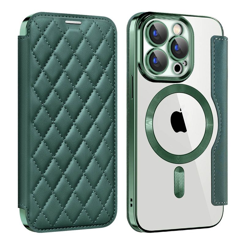 Flip Cover for iPhone 16 15 14 13 12 11 Pro Max,iPhone 14 15 16 Plus Magnetic Magsafe Leather Anti-theft Brush Electroplating Protective Case