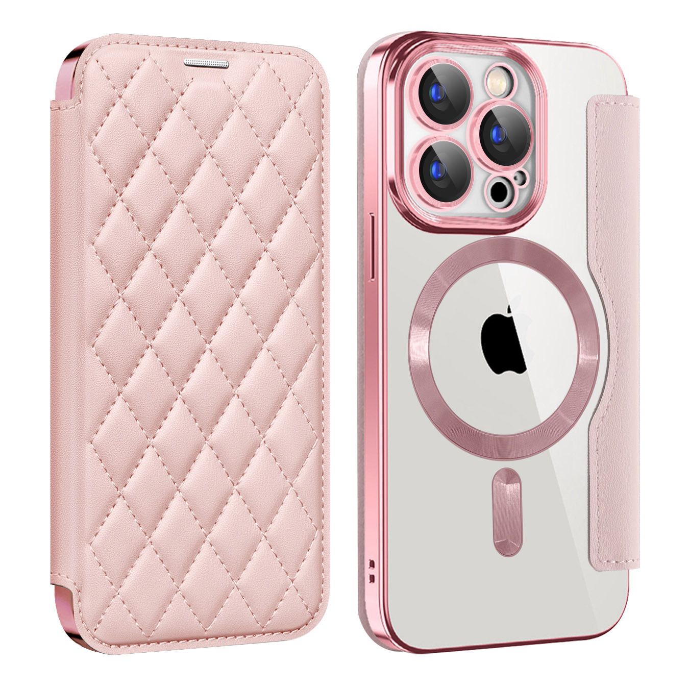 Flip Cover for iPhone 16 15 14 13 12 11 Pro Max,iPhone 14 15 16 Plus Magnetic Magsafe Leather Anti-theft Brush Electroplating Protective Case