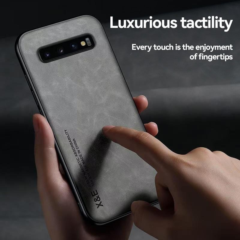 Business Luxury Sheepskin Pattern Leather Invisible Car Mounted Magnetic Phone Case For Samsung Galaxy S10+ 6.4"/S10 Plus 6.4" Shockproof Protective Case