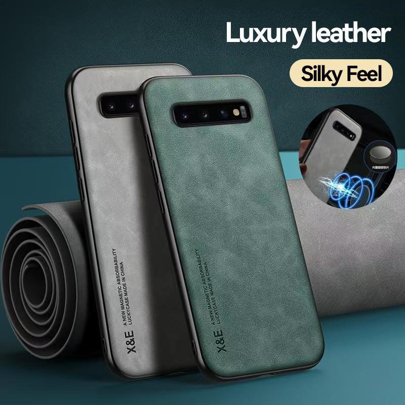 Business Luxury Sheepskin Pattern Leather Invisible Car Mounted Magnetic Phone Case For Samsung Galaxy S10+ 6.4"/S10 Plus 6.4" Shockproof Protective Case