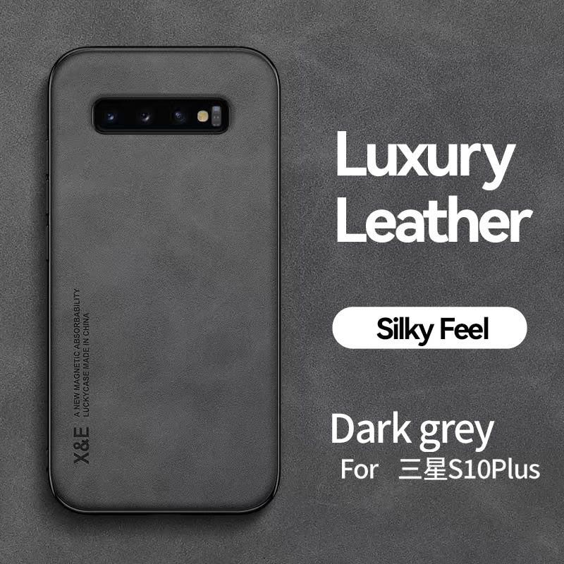 Business Luxury Sheepskin Pattern Leather Invisible Car Mounted Magnetic Phone Case For Samsung Galaxy S10+ 6.4"/S10 Plus 6.4" Shockproof Protective Case