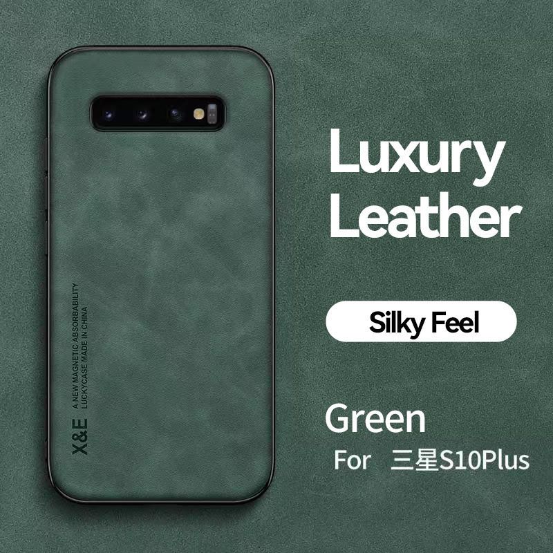Business Luxury Sheepskin Pattern Leather Invisible Car Mounted Magnetic Phone Case For Samsung Galaxy S10+ 6.4"/S10 Plus 6.4" Shockproof Protective Case