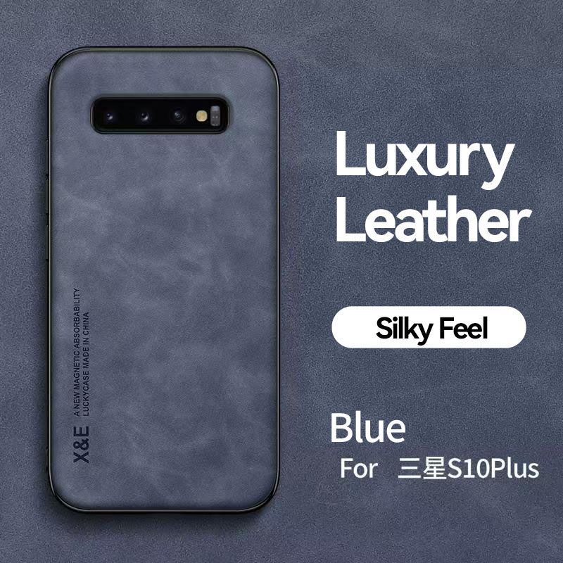 Business Luxury Sheepskin Pattern Leather Invisible Car Mounted Magnetic Phone Case For Samsung Galaxy S10+ 6.4"/S10 Plus 6.4" Shockproof Protective Case