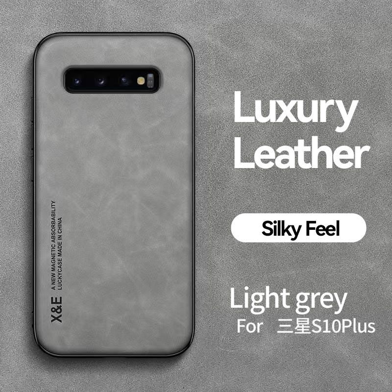 Business Luxury Sheepskin Pattern Leather Invisible Car Mounted Magnetic Phone Case For Samsung Galaxy S10+ 6.4"/S10 Plus 6.4" Shockproof Protective Case