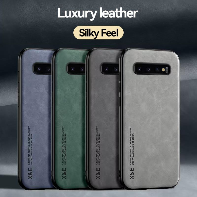 Business Luxury Sheepskin Pattern Leather Invisible Car Mounted Magnetic Phone Case For Samsung Galaxy S10+ 6.4"/S10 Plus 6.4" Shockproof Protective Case