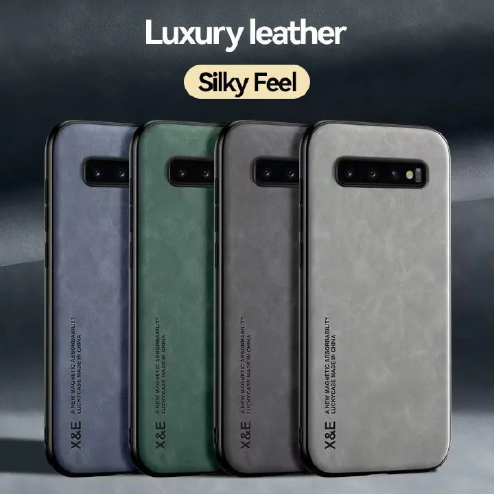 Business Luxury Sheepskin Pattern Leather Invisible Car Mounted Magnetic Phone Case For Samsung Galaxy S10+ 6.4"/S10 Plus 6.4" Shockproof Protective Case