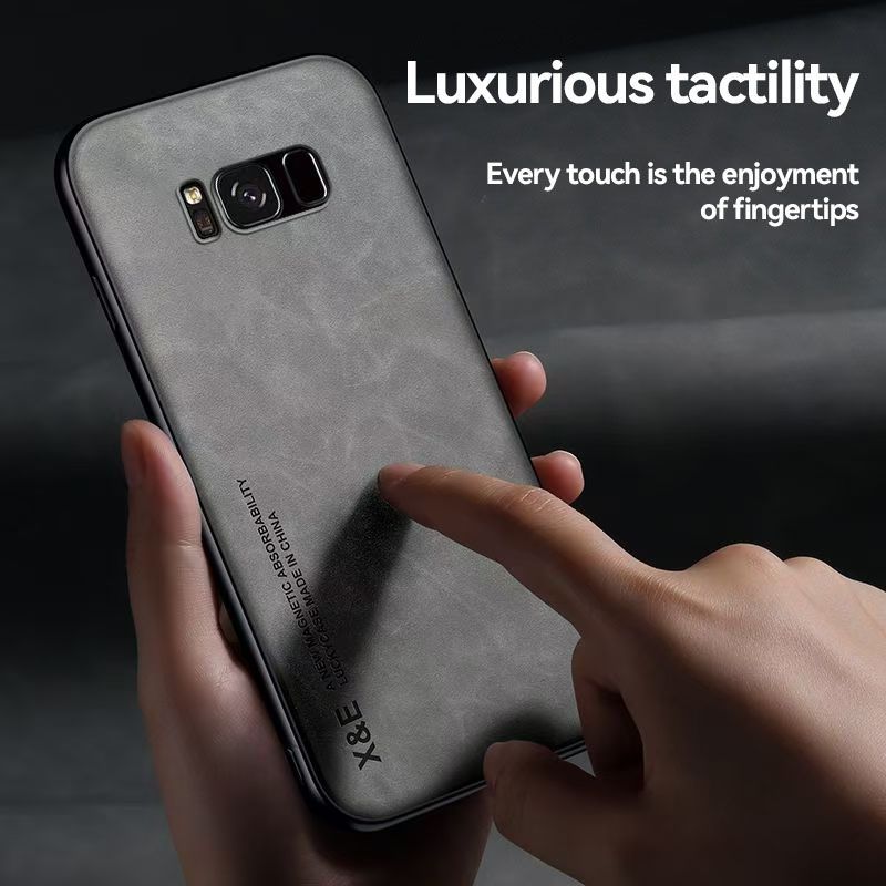 Business Luxury Sheepskin Pattern Leather Invisible Car Mounted Magnetic Phone Case For Samsung Galaxy S8+ Plus 6.2" Shockproof Protective Case