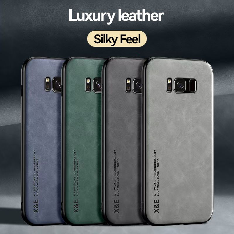 Business Luxury Sheepskin Pattern Leather Invisible Car Mounted Magnetic Phone Case For Samsung Galaxy S8+ Plus 6.2" Shockproof Protective Case