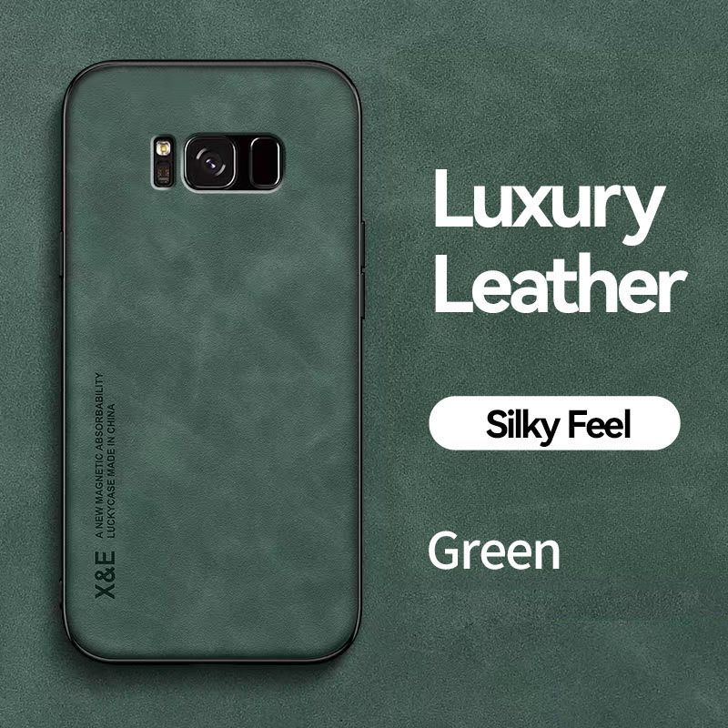 Business Luxury Sheepskin Pattern Leather Invisible Car Mounted Magnetic Phone Case For Samsung Galaxy S8+ Plus 6.2" Shockproof Protective Case