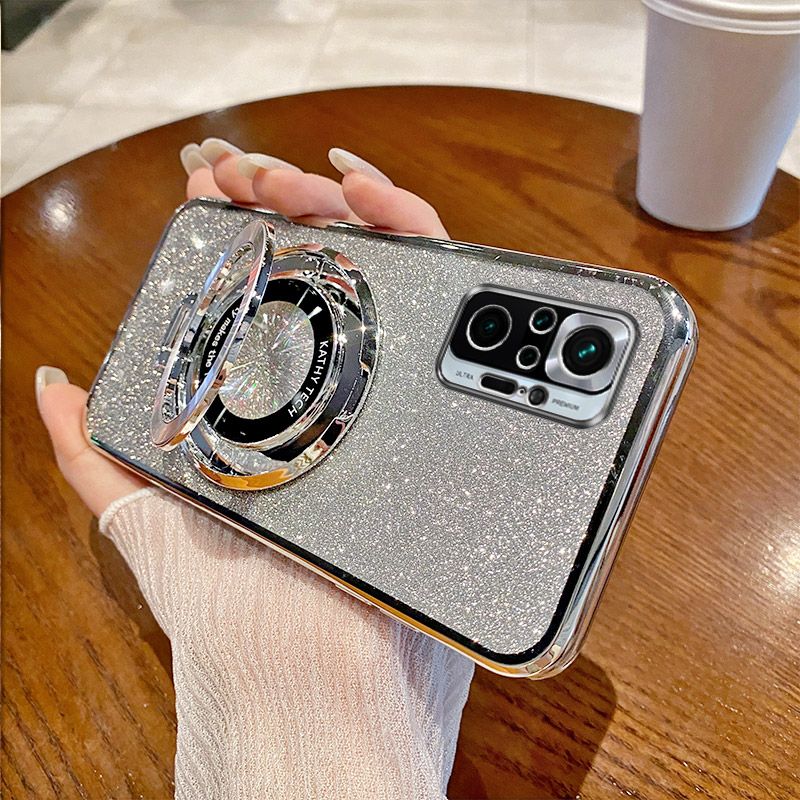 Luxury Magnetic Support Transparent Glitter Powder Phone Case For Xiaomi Redmi Note 10 Pro 4G/Note 10 Pro MAX 4G Fall Prevention Protective Cover