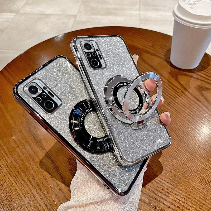 Luxury Magnetic Support Transparent Glitter Powder Phone Case For Xiaomi Redmi Note 10 Pro 4G/Note 10 Pro MAX 4G Fall Prevention Protective Cover