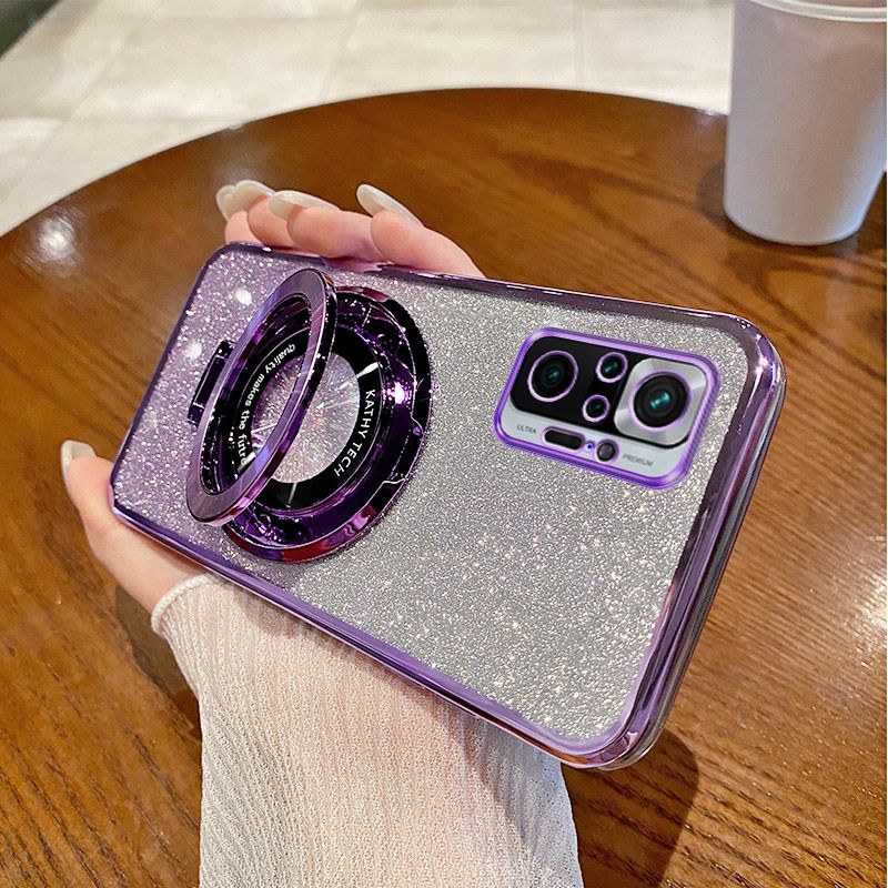 Luxury Magnetic Support Transparent Glitter Powder Phone Case For Xiaomi Redmi Note 10 Pro 4G/Note 10 Pro MAX 4G Fall Prevention Protective Cover