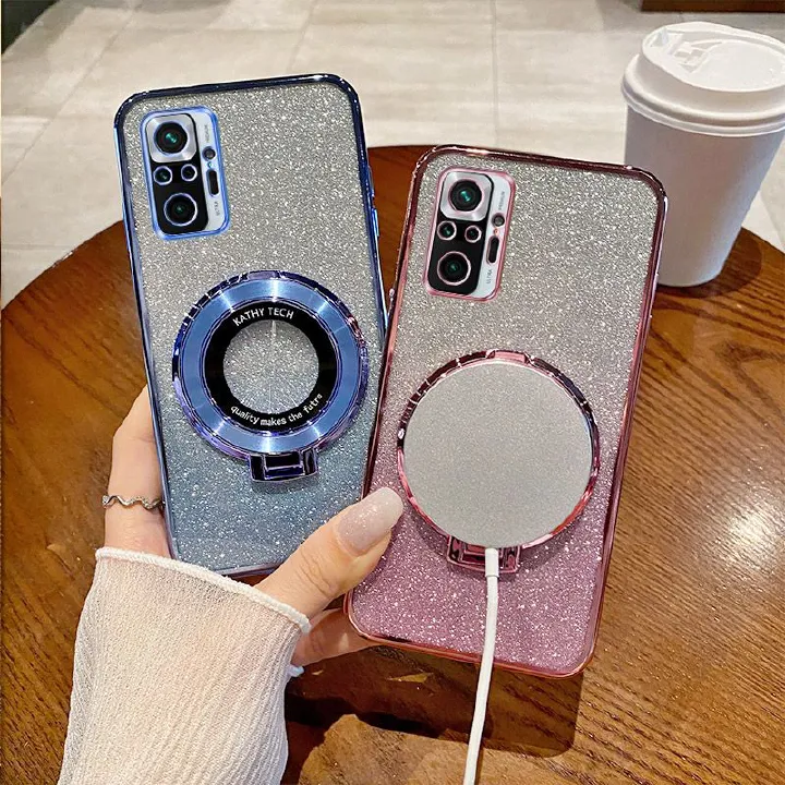 Luxury Magnetic Support Transparent Glitter Powder Phone Case For Xiaomi Redmi Note 10 Pro 4G/Note 10 Pro MAX 4G Fall Prevention Protective Cover