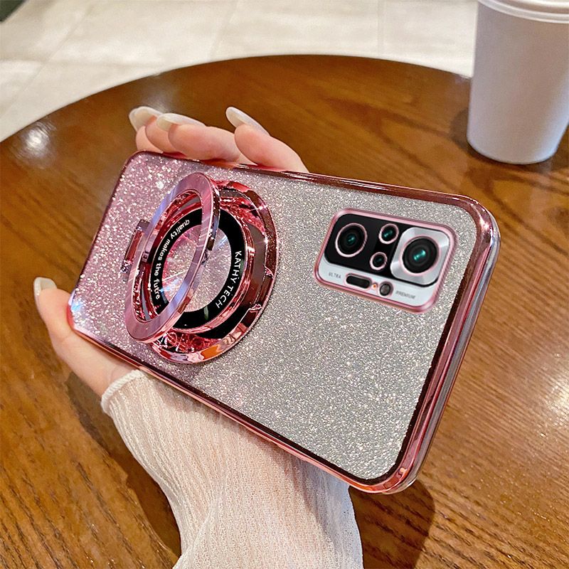Luxury Magnetic Support Transparent Glitter Powder Phone Case For Xiaomi Redmi Note 10 Pro 4G/Note 10 Pro MAX 4G Fall Prevention Protective Cover