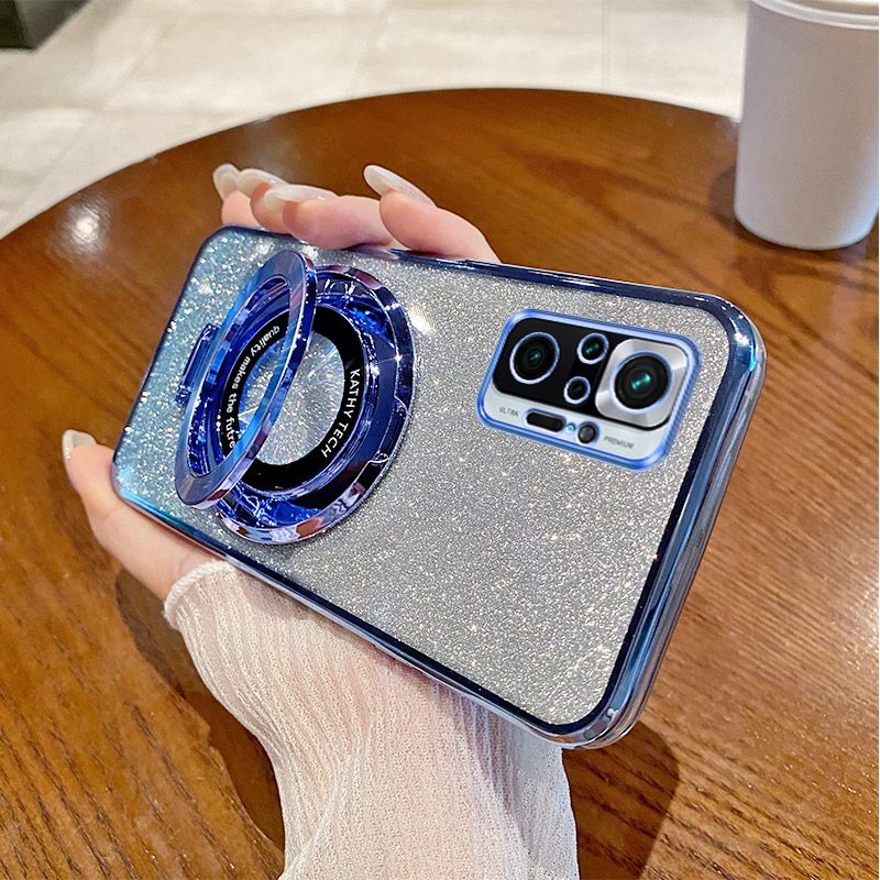 Luxury Magnetic Support Transparent Glitter Powder Phone Case For Xiaomi Redmi Note 10 Pro 4G/Note 10 Pro MAX 4G Fall Prevention Protective Cover