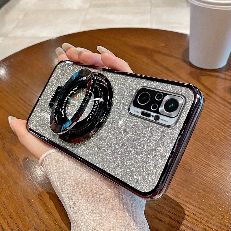 Luxury Magnetic Support Transparent Glitter Powder Phone Case For Xiaomi Redmi Note 10 Pro 4G/Note 10 Pro MAX 4G Fall Prevention Protective Cover
