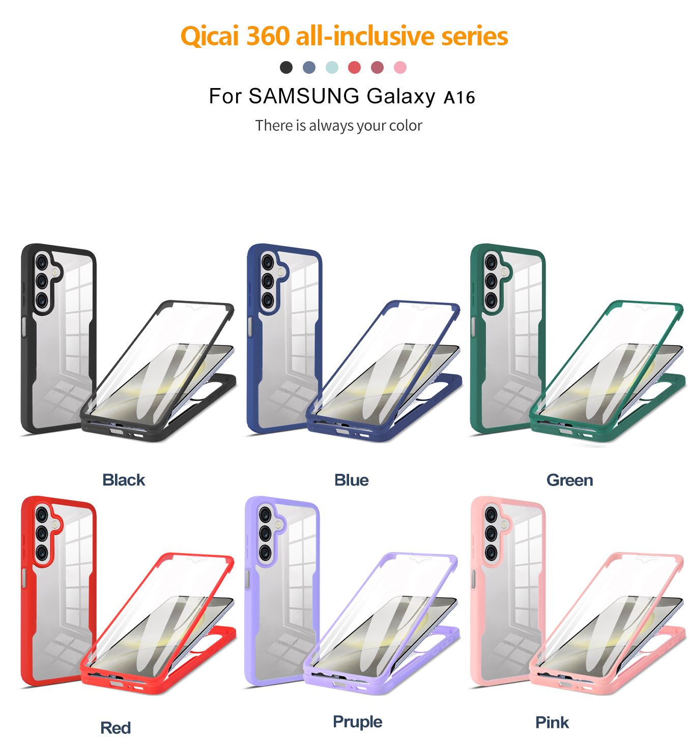 360 Full Protection Case for Samsung Galaxy A16 Cover Built-in Screen Protector