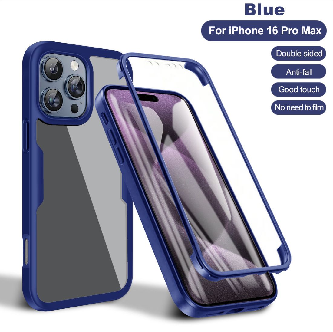 360 Full Protection Case for iPhone 16 Pro Max Cover Built-in Screen Protector