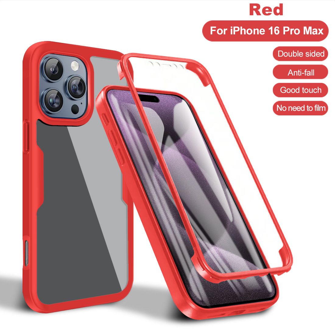360 Full Protection Case for iPhone 16 Pro Max Cover Built-in Screen Protector