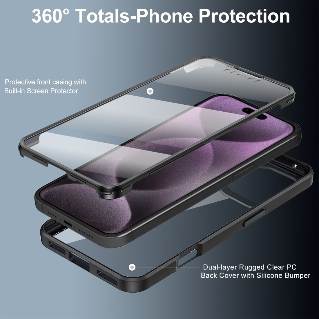 360 Full Protection Case for iPhone 16 Pro Max Cover Built-in Screen Protector