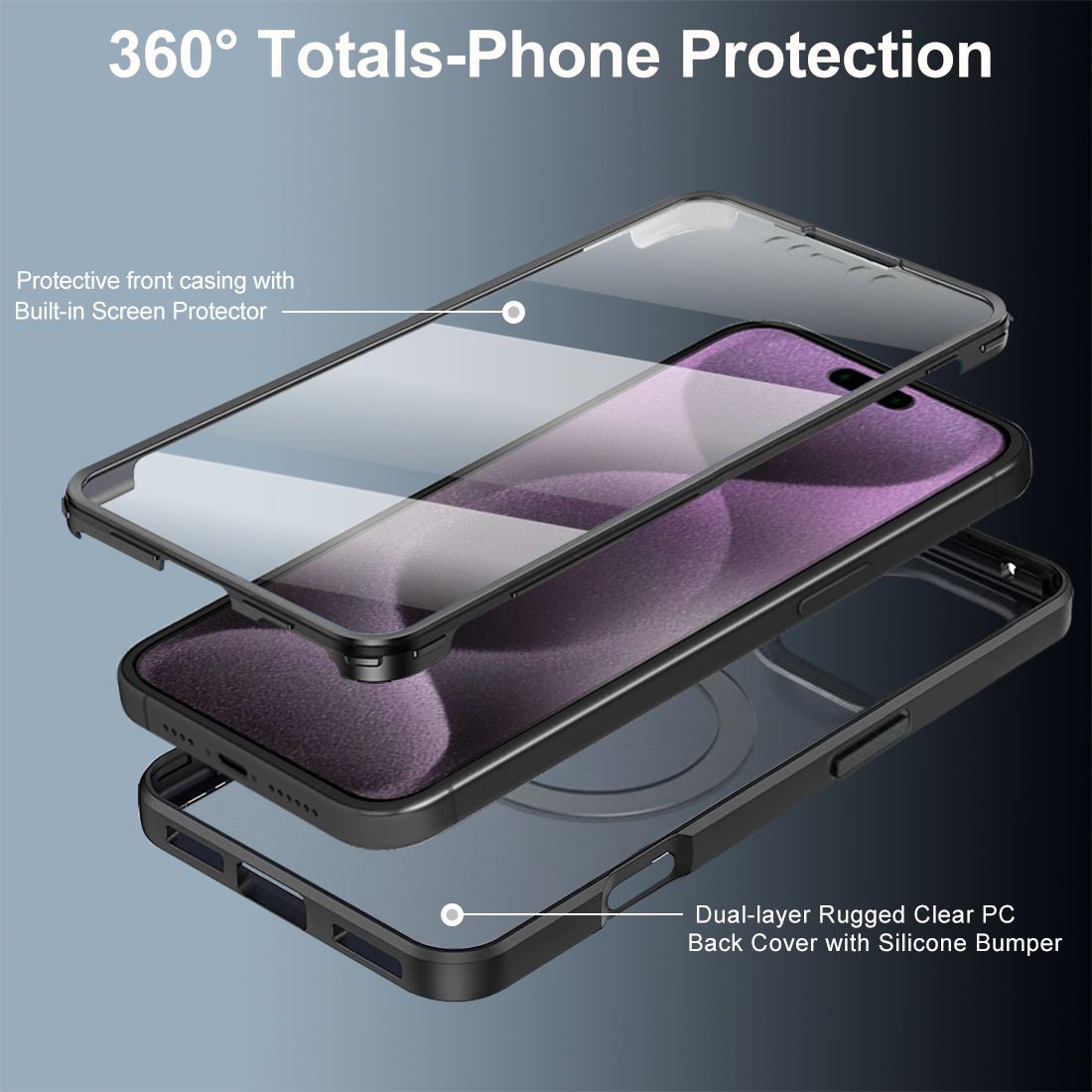 Magnetic Suction Case Total 360° Protection for iPhone 16 Pro Max Cover Built-in Screen Protector