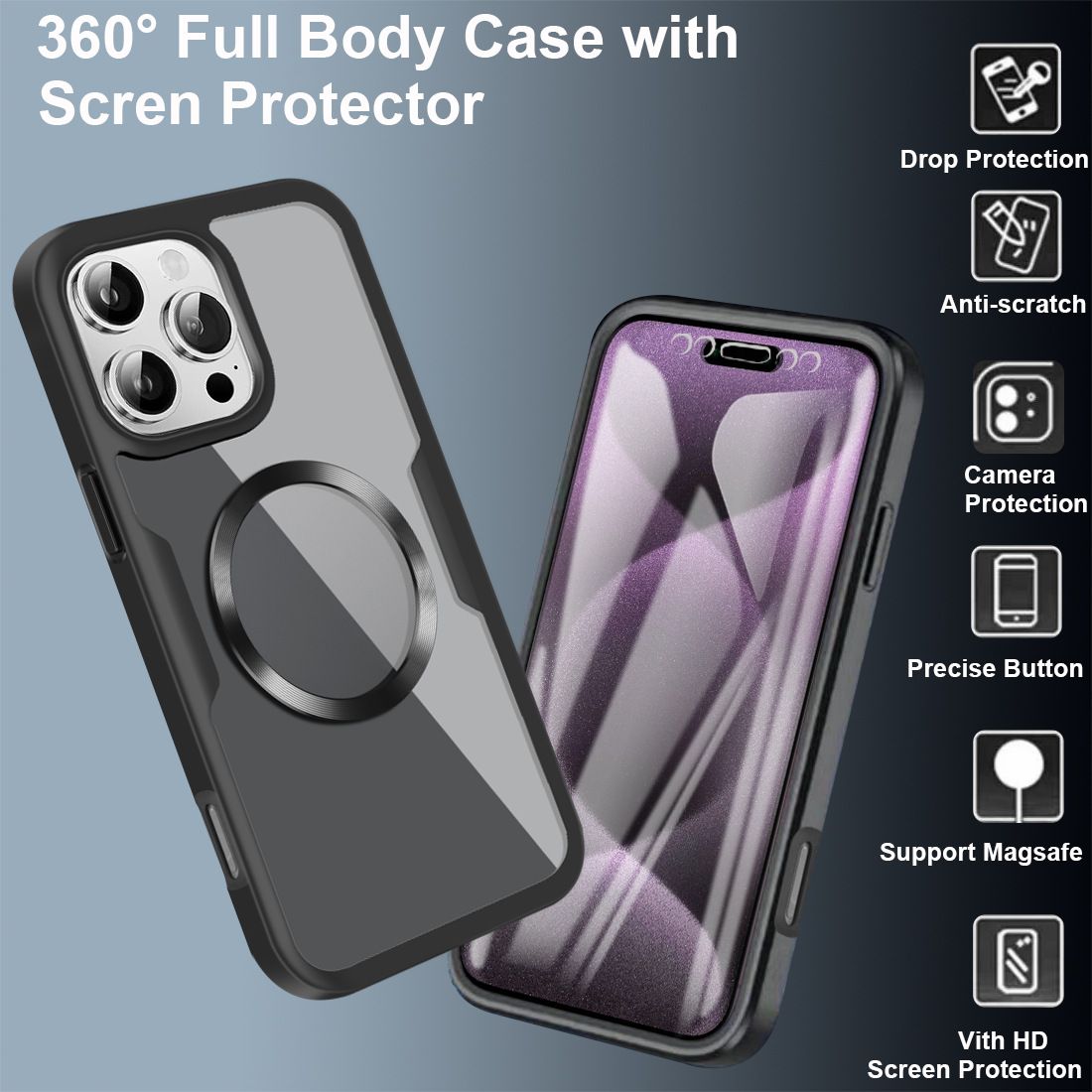 Magnetic Suction Case Total 360° Protection for iPhone 16 Pro Max Cover Built-in Screen Protector