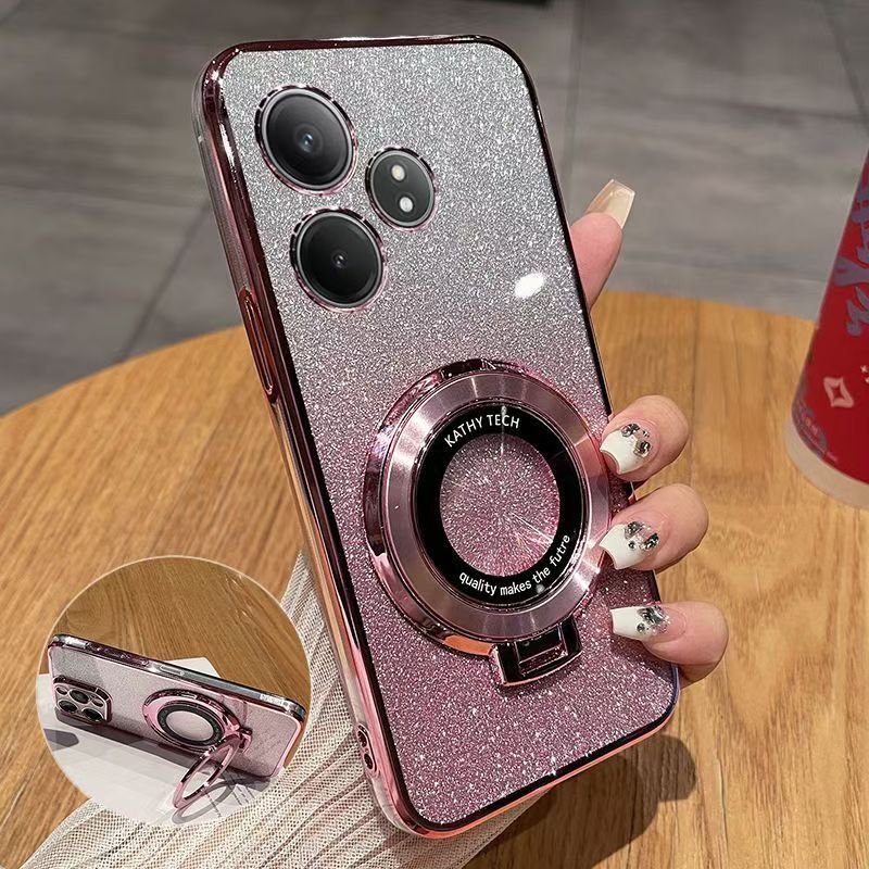 Luxury Magnetic Support Transparent Glitter Powder Phone Case For Oppo Realme GT Neo 6/Realme GT 6T/Realme GT Neo 6 SE Fall Prevention Protective Cover