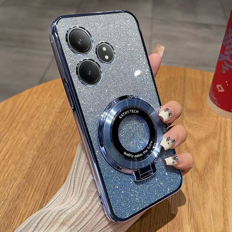 Luxury Magnetic Support Transparent Glitter Powder Phone Case For Oppo Realme GT Neo 6/Realme GT 6T/Realme GT Neo 6 SE Fall Prevention Protective Cover