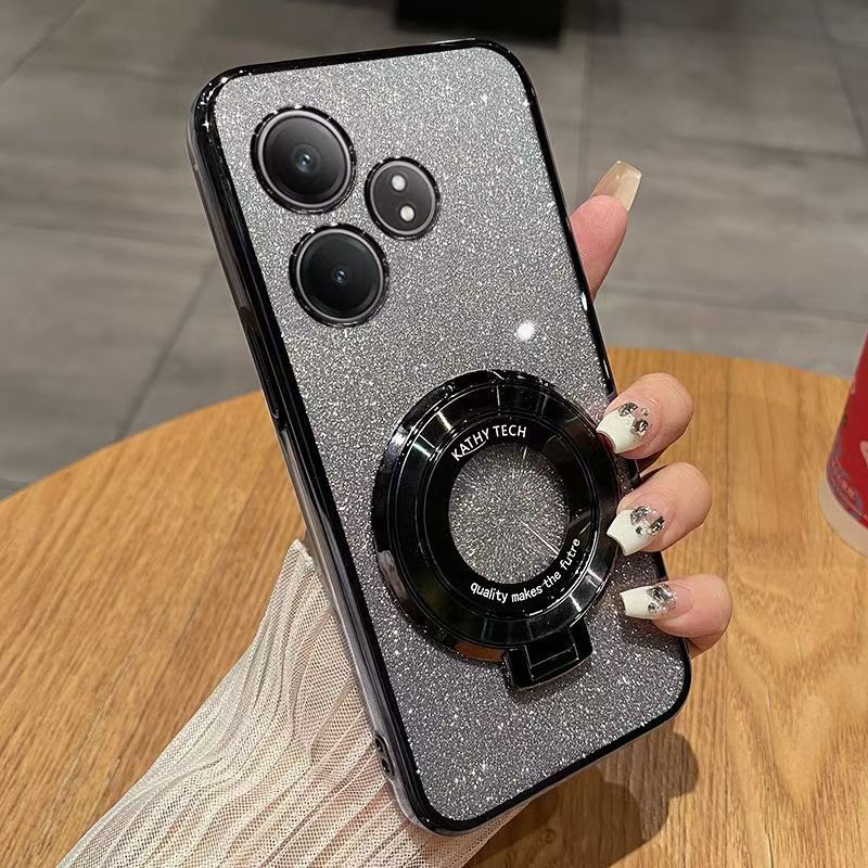 Luxury Magnetic Support Transparent Glitter Powder Phone Case For Oppo Realme GT Neo 6/Realme GT 6T/Realme GT Neo 6 SE Fall Prevention Protective Cover
