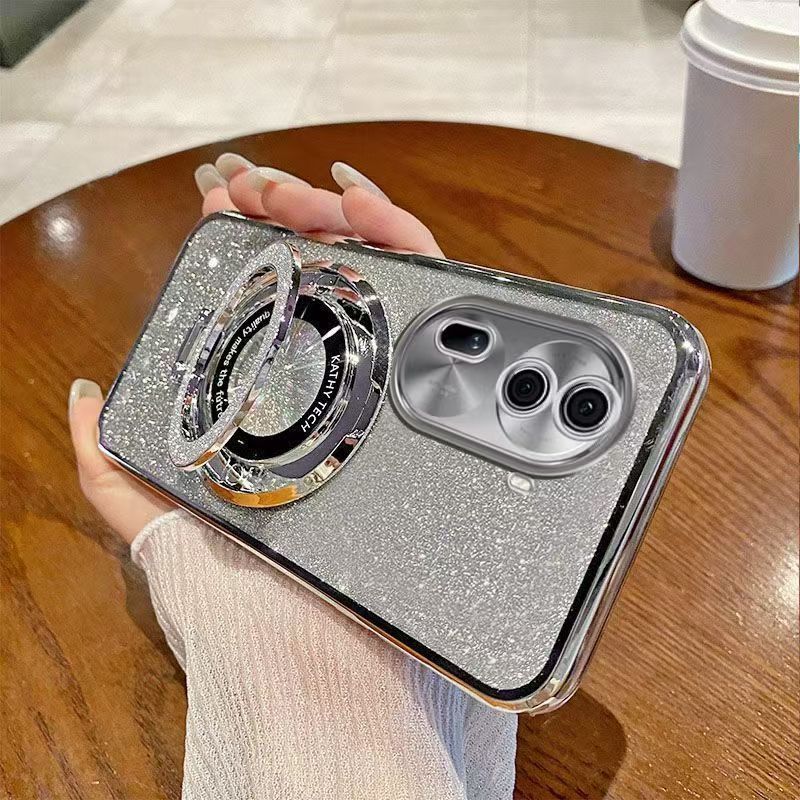 Luxury Transparent Glitter Powder Phone Case For OPPO Reno 11 Pro 5G Magnetic Support Fall Prevention Protective Cover