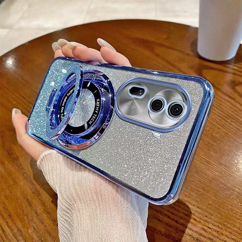 Luxury Transparent Glitter Powder Phone Case For OPPO Reno 11 Pro 5G Magnetic Support Fall Prevention Protective Cover