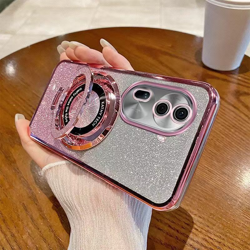 Luxury Transparent Glitter Powder Phone Case For OPPO Reno 11 Pro 5G Magnetic Support Fall Prevention Protective Cover