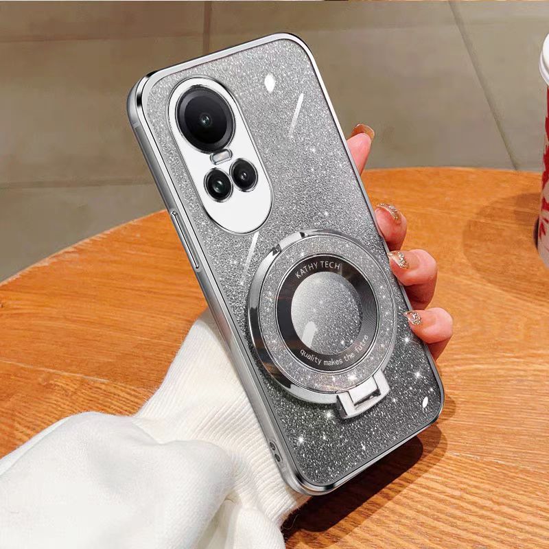 Luxury Transparent Glitter Powder Phone Case For OPPO Reno 10/Reno 10 Pro Magnetic Support Fall Prevention Protective Cover