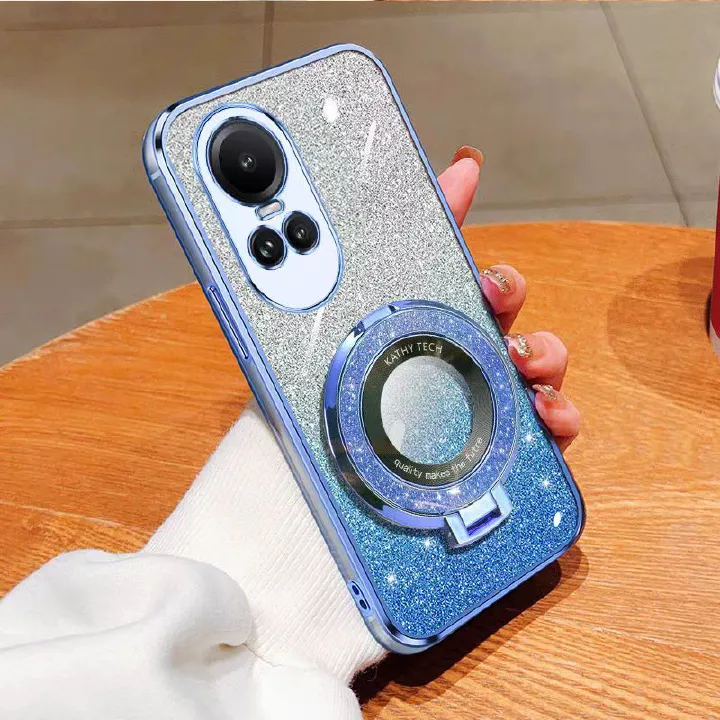 Luxury Transparent Glitter Powder Phone Case For OPPO Reno 10/Reno 10 Pro Magnetic Support Fall Prevention Protective Cover