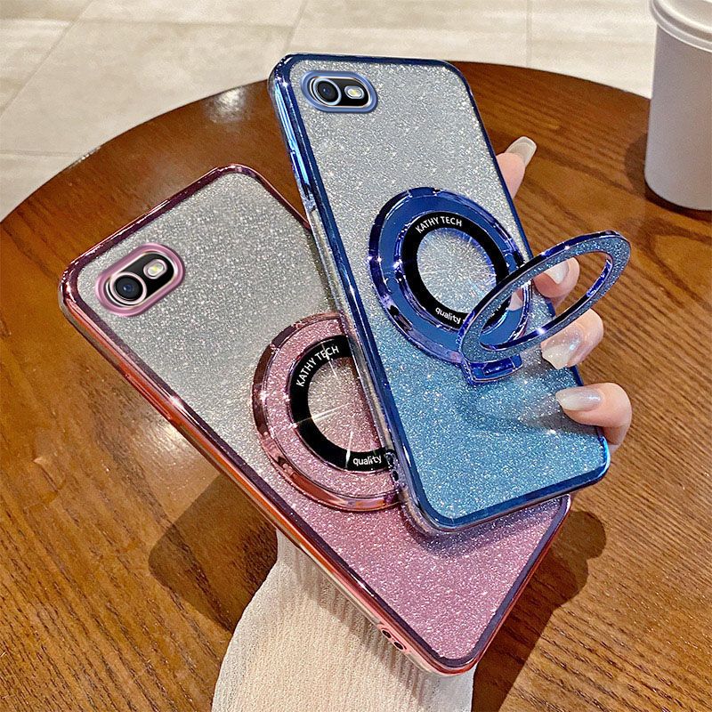 Luxury Transparent Glitter Powder Phone Case For OPPO A1K /Realme C2 Magnetic Support Fall Prevention Protective Cover