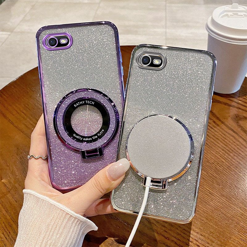 Luxury Transparent Glitter Powder Phone Case For OPPO A1K /Realme C2 Magnetic Support Fall Prevention Protective Cover