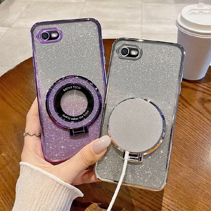 Luxury Transparent Glitter Powder Phone Case For OPPO A1K /Realme C2 Magnetic Support Fall Prevention Protective Cover