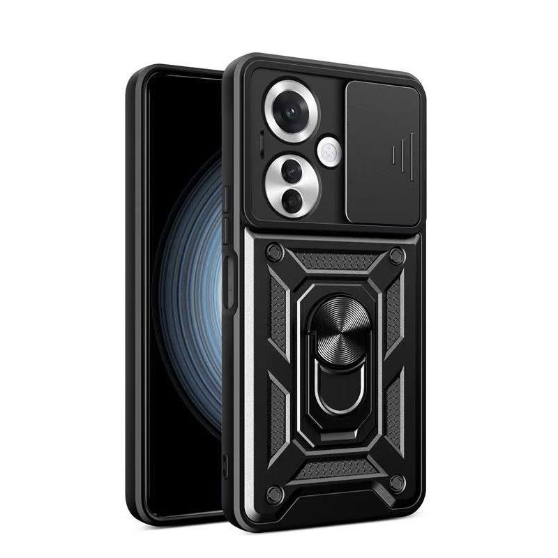 Luxury Slide Camera Lens Case For OPPO Reno 11F/Reno 11 F Shockproof Bumper Cover vehicle-mounted Magnetic Kickstand Cover