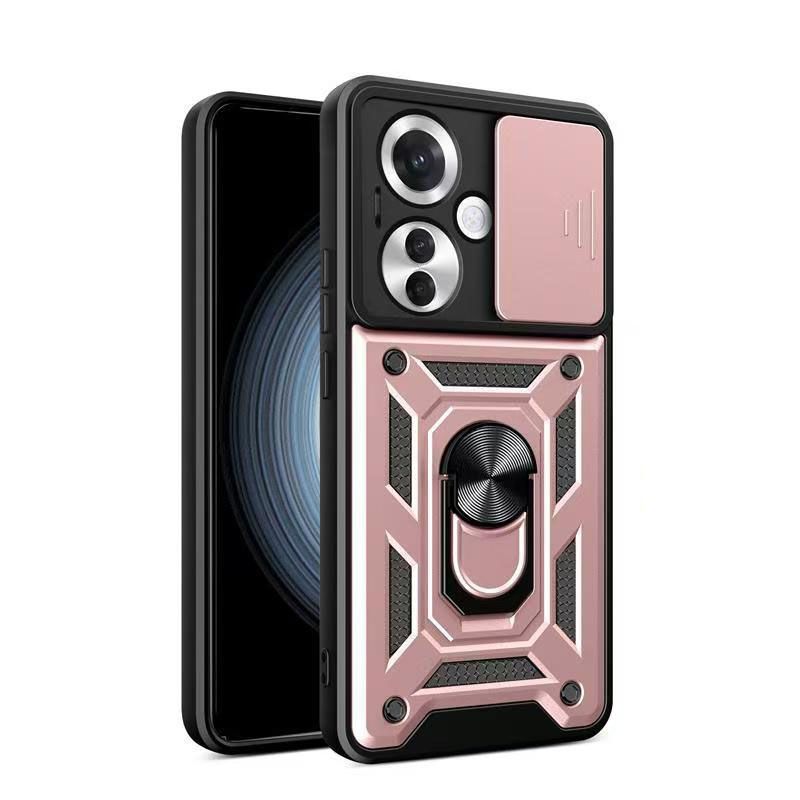 Luxury Slide Camera Lens Case For OPPO Reno 11F/Reno 11 F Shockproof Bumper Cover vehicle-mounted Magnetic Kickstand Cover
