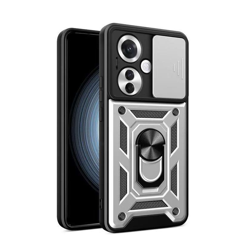 Luxury Slide Camera Lens Case For OPPO Reno 11F/Reno 11 F Shockproof Bumper Cover vehicle-mounted Magnetic Kickstand Cover