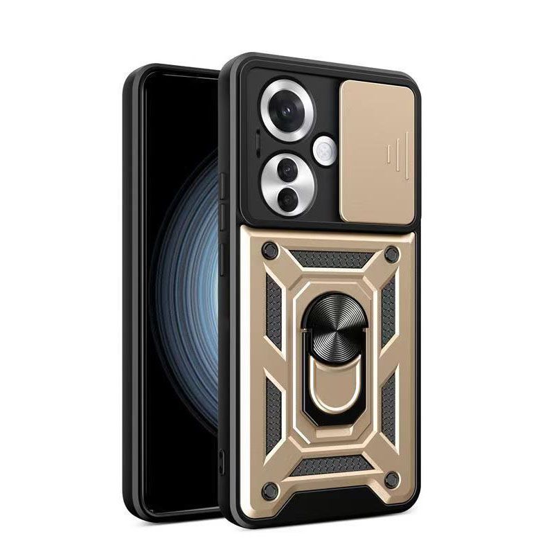 Luxury Slide Camera Lens Case For OPPO Reno 11F/Reno 11 F Shockproof Bumper Cover vehicle-mounted Magnetic Kickstand Cover