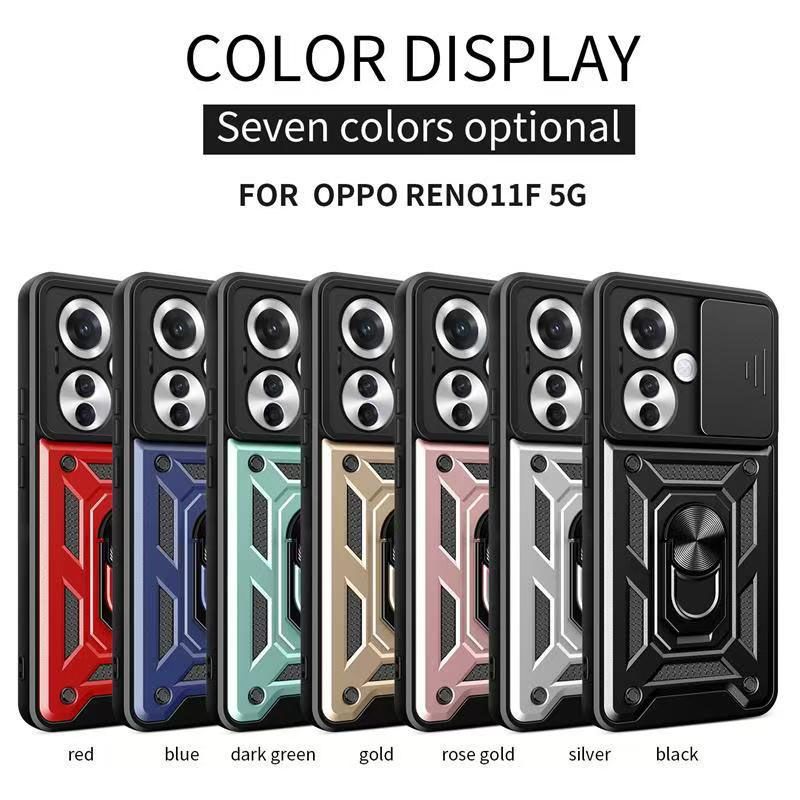 Luxury Slide Camera Lens Case For OPPO Reno 11F/Reno 11 F Shockproof Bumper Cover vehicle-mounted Magnetic Kickstand Cover