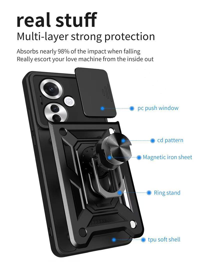 Luxury Slide Camera Lens Case For OPPO Reno 11F/Reno 11 F Shockproof Bumper Cover vehicle-mounted Magnetic Kickstand Cover