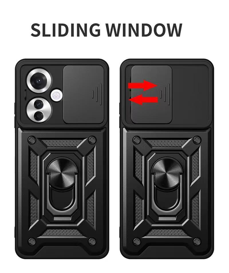 Luxury Slide Camera Lens Case For OPPO Reno 11F/Reno 11 F Shockproof Bumper Cover vehicle-mounted Magnetic Kickstand Cover