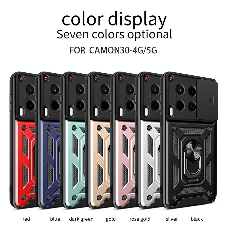 Luxury Slide Camera Lens Case For Tecno Camon 30 6.78" 5G/4G Shockproof Bumper Cover vehicle-mounted Magnetic Kickstand Cover